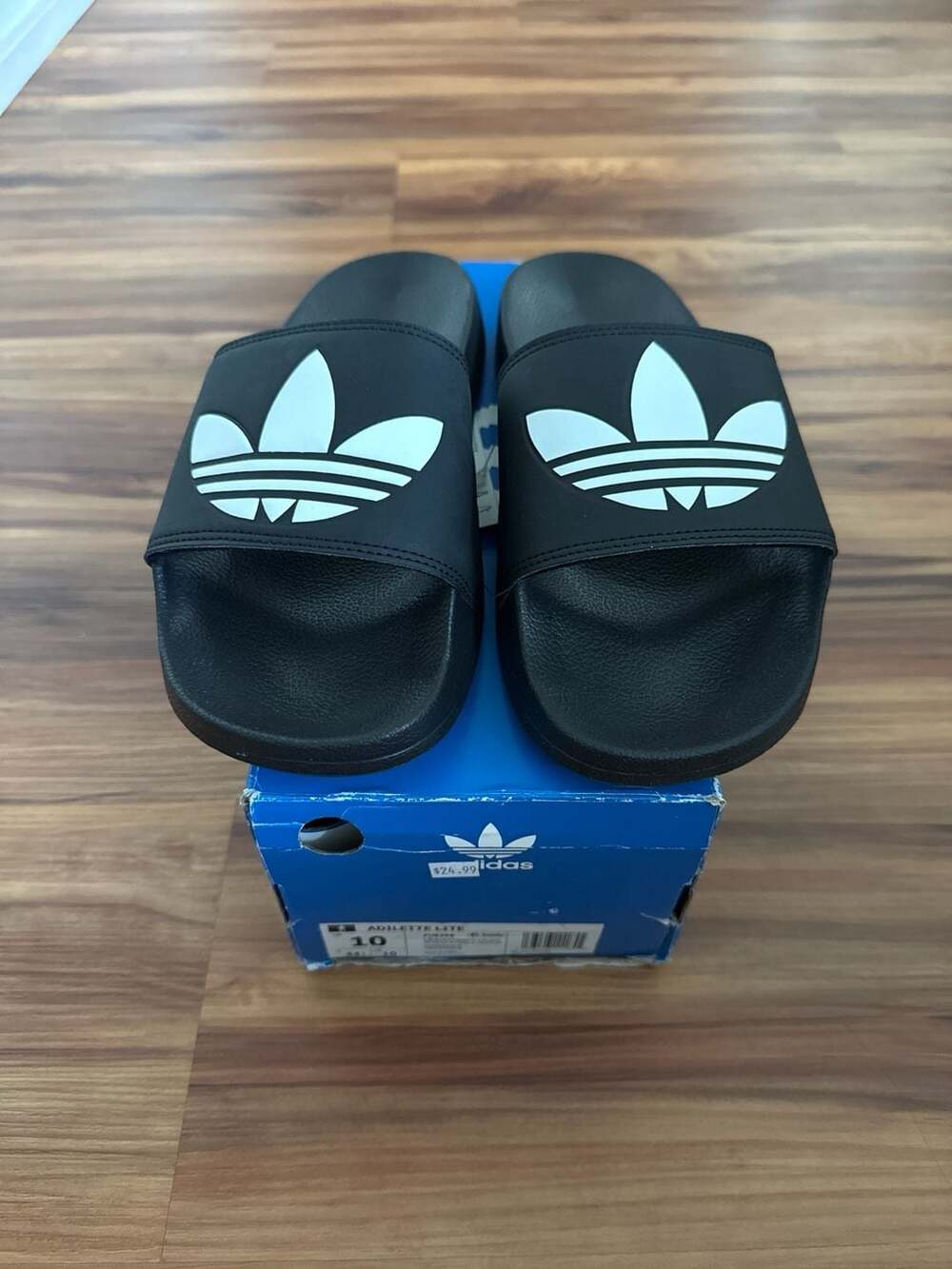 Adidas Adilette Lite Slides Black White Trefoil Logo